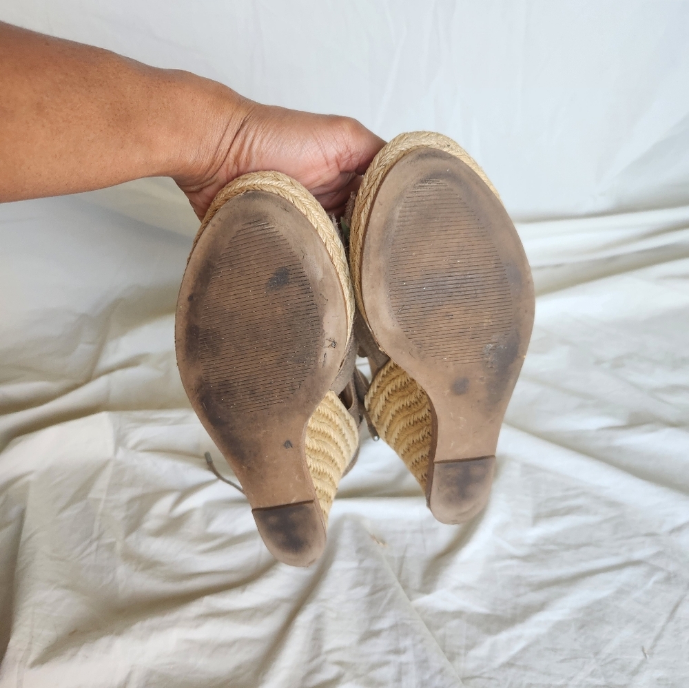 Women's Steve Madden "Theea" Taupe Suede Wedge Sandals - Picture 14 of 16